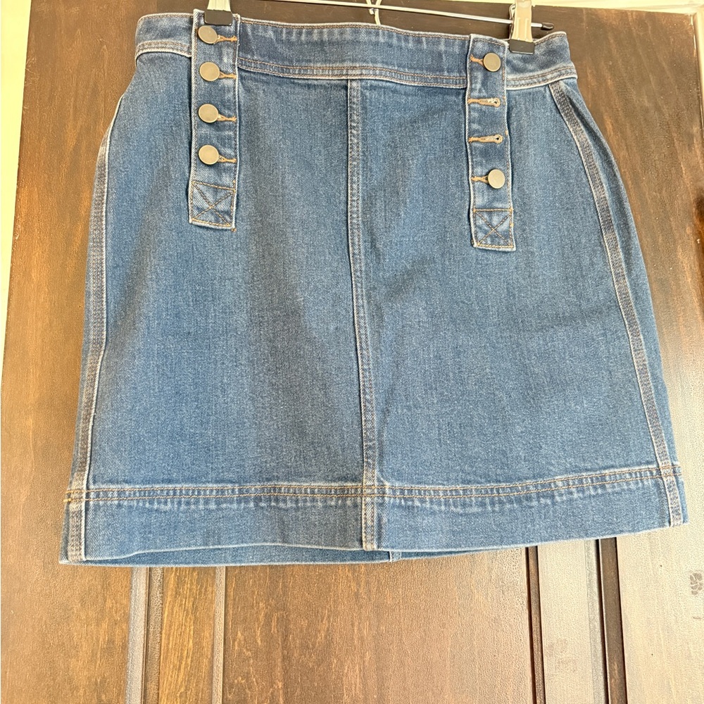 LOFT Blue Denim Mini Skirt with Button Details